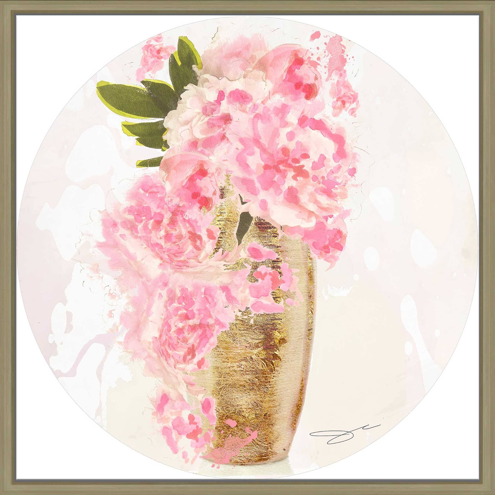 "Gold Vase with Pink Flowers" by Jodi Print on Floating Frame Bed Bath & Beyond 36383494